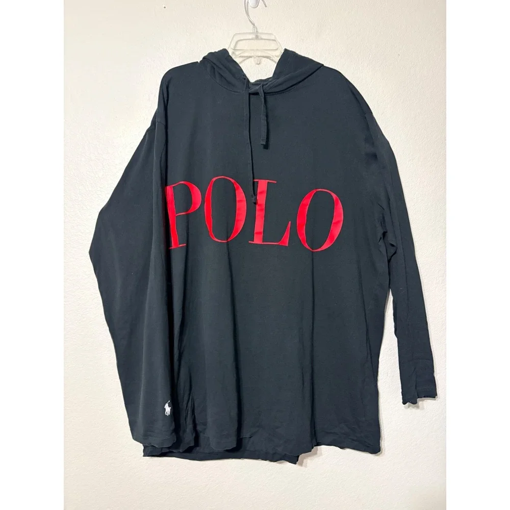 Polo Ralph Lauren Mens 3XLT Black Red Spellout Long Sleeve Hooded T-Shirt Tall